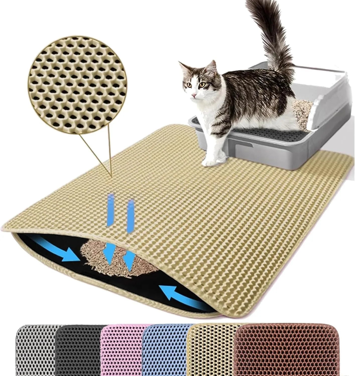 1Pc Large Size Cat Litter Mat-Advanced Honeycomb Double Layer Design,Urine Waterproof,Easy Cleaning,Scatter Control,Stay Clean