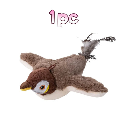 Hot Rechargeable Interactive Simulated Bird Cat Toy Touch Activated Chirping Flapping No Flying Plush Pet Toy for Cats Dogs