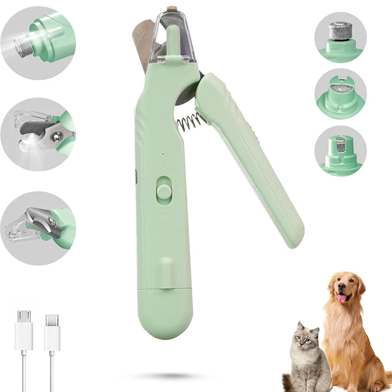 2-in-1 pet nail clippers with LED light Stainless steel cat and dog nail clippers and grinder in one Silent nail grinder