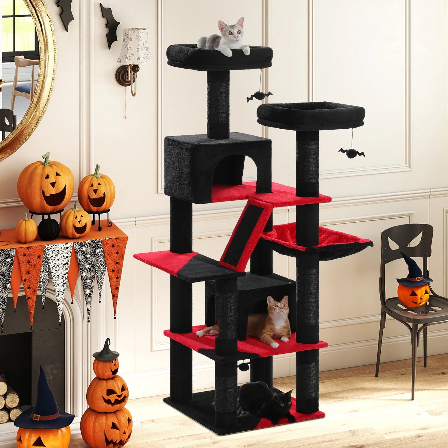 Luxurious Cat Tree Tower with Natural Scratching Posts,Cozy Condo&Hammock,Cat Scratching Board,Cat Toys for Multi-Cat households