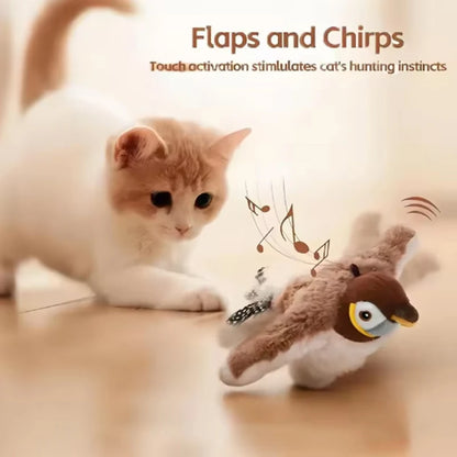 Hot Rechargeable Interactive Simulated Bird Cat Toy Touch Activated Chirping Flapping No Flying Plush Pet Toy for Cats Dogs