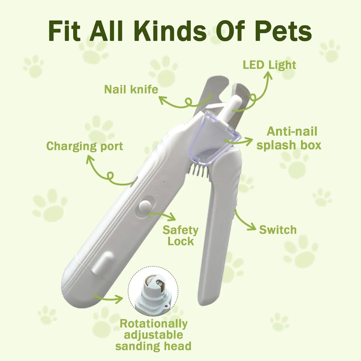 2-in-1 pet nail clippers with LED light Stainless steel cat and dog nail clippers and grinder in one Silent nail grinder
