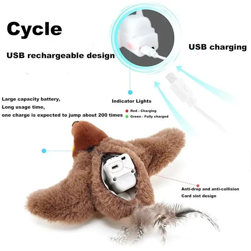 Hot Rechargeable Interactive Simulated Bird Cat Toy Touch Activated Chirping Flapping No Flying Plush Pet Toy for Cats Dogs