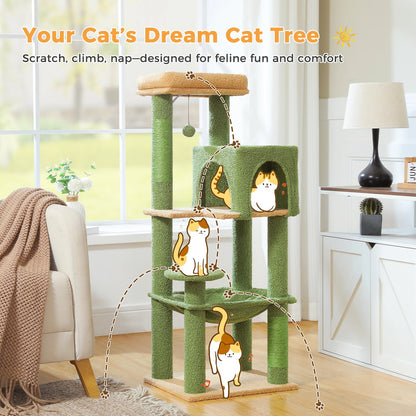 Luxurious Cat Tree Tower with Natural Scratching Posts,Cozy Condo&Hammock,Cat Scratching Board,Cat Toys for Multi-Cat households