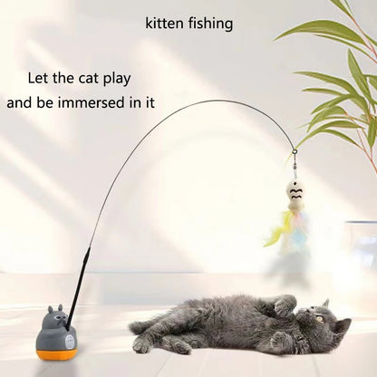 New cat funny cat stick steel wire long pole feather cute cat toy kitten fishing rotating self-pleasure relief pet toy