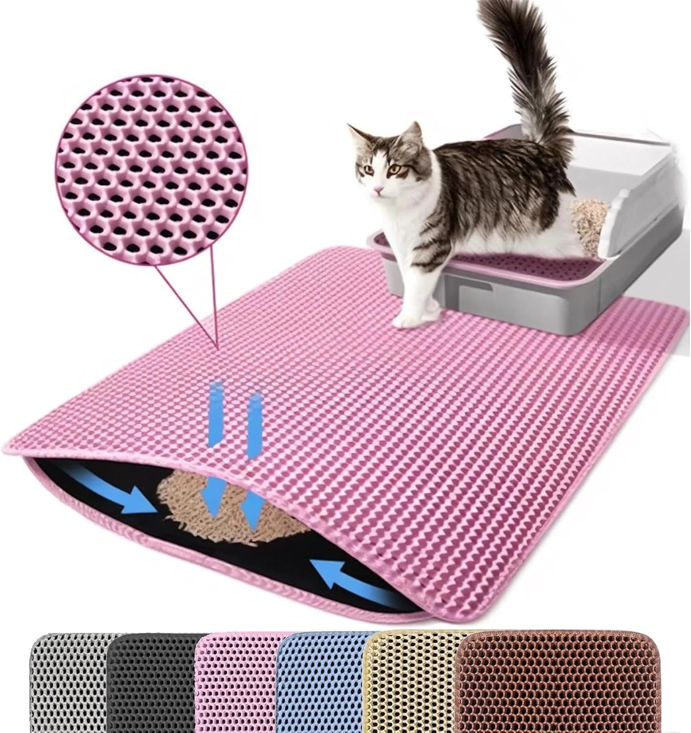 1Pc Large Size Cat Litter Mat-Advanced Honeycomb Double Layer Design,Urine Waterproof,Easy Cleaning,Scatter Control,Stay Clean