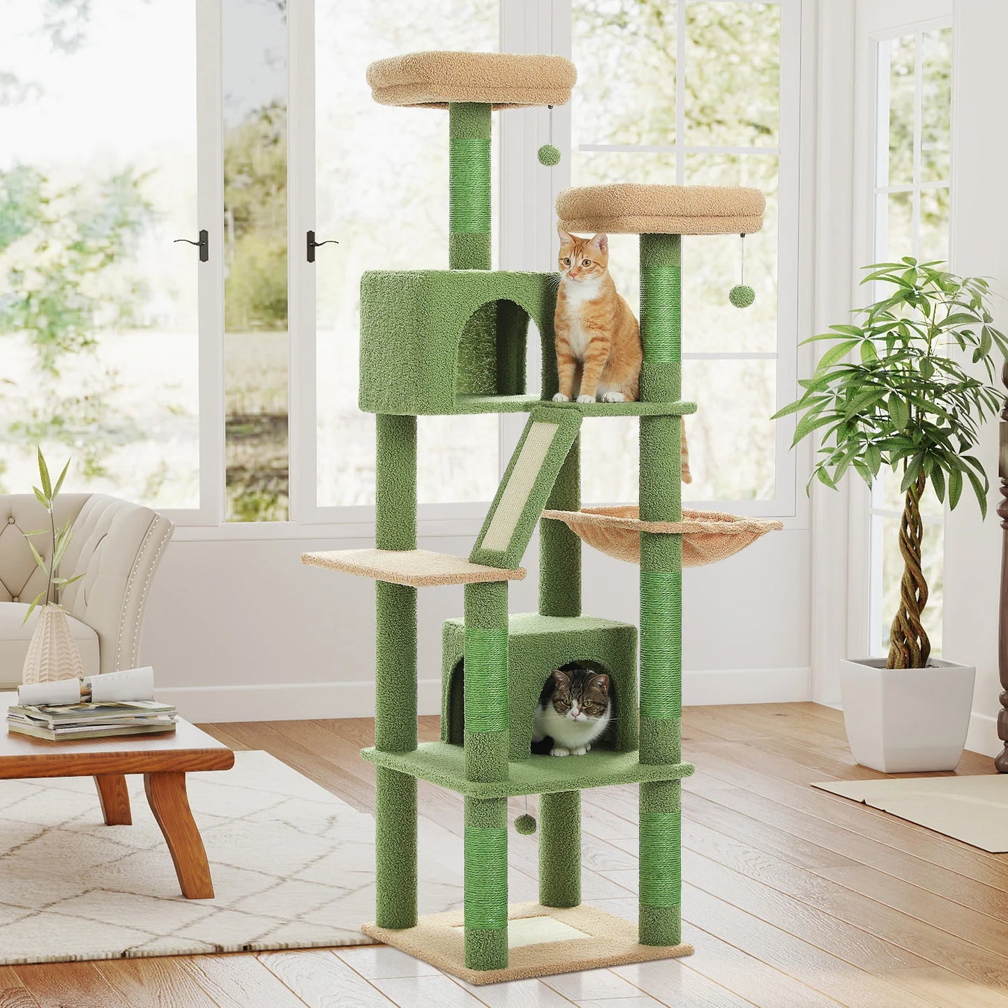 Luxurious Cat Tree Tower with Natural Scratching Posts,Cozy Condo&Hammock,Cat Scratching Board,Cat Toys for Multi-Cat households