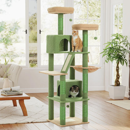 Luxurious Cat Tree Tower with Natural Scratching Posts,Cozy Condo&Hammock,Cat Scratching Board,Cat Toys for Multi-Cat households