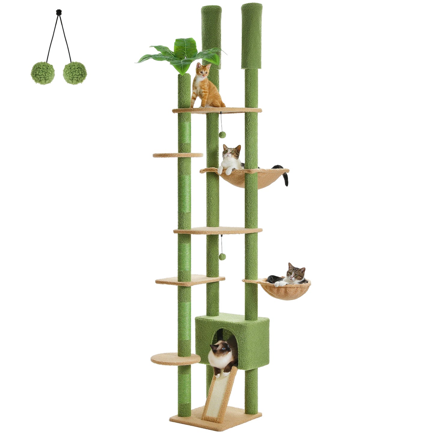 Floor to Ceiling Tall Cat Tree with Cozy Condo Hammock Sisal Scratching Post Adjustable Height Cat Tower for Indoor, 230cm-252cm