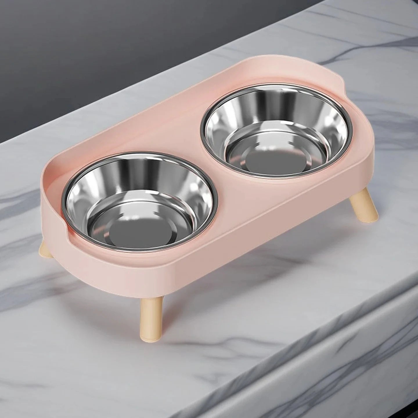Dopamine Colorful Elevated Pet Feeder: Dual Stainless Steel Bowls with Neck Support - Fashion Food & Water Station for Pets