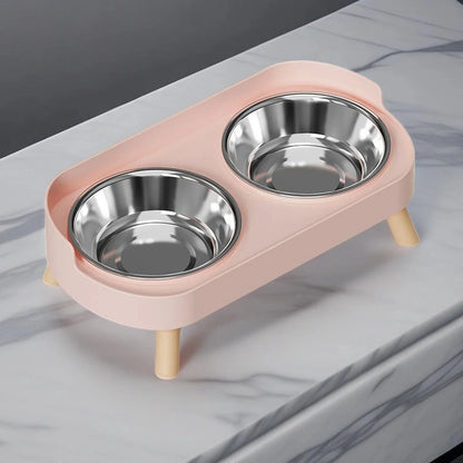 Dopamine Colorful Elevated Pet Feeder: Dual Stainless Steel Bowls with Neck Support - Fashion Food & Water Station for Pets
