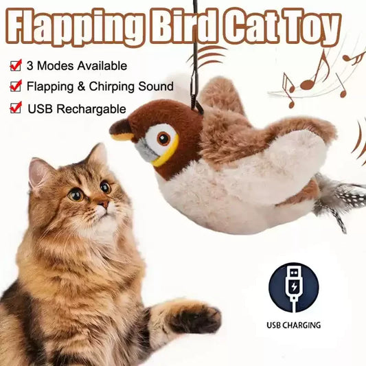 Hot Rechargeable Interactive Simulated Bird Cat Toy Touch Activated Chirping Flapping No Flying Plush Pet Toy for Cats Dogs
