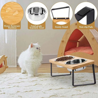 Elevated Pet Bowls Raised Cat Bowl With Stainless Steel & 15° Tilted Design Anti Vomiting Non-Slip Feeder For All Cats And Puppy
