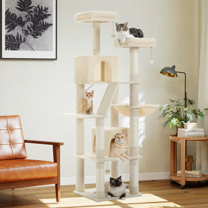 Luxurious Cat Tree Tower with Natural Scratching Posts,Cozy Condo&Hammock,Cat Scratching Board,Cat Toys for Multi-Cat households