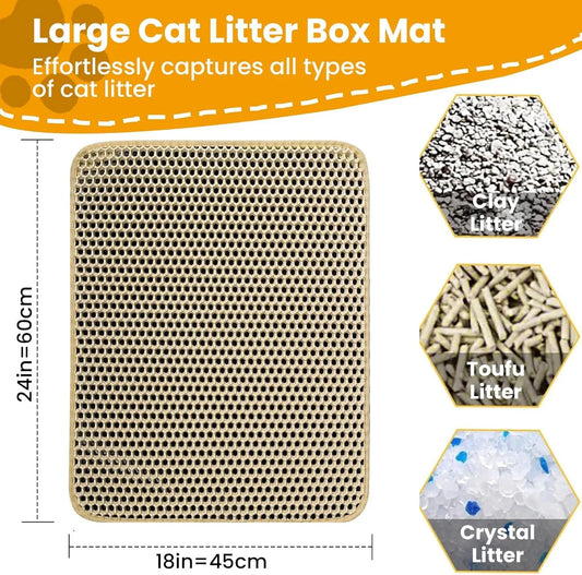1Pc Large Size Cat Litter Mat-Advanced Honeycomb Double Layer Design,Urine Waterproof,Easy Cleaning,Scatter Control,Stay Clean