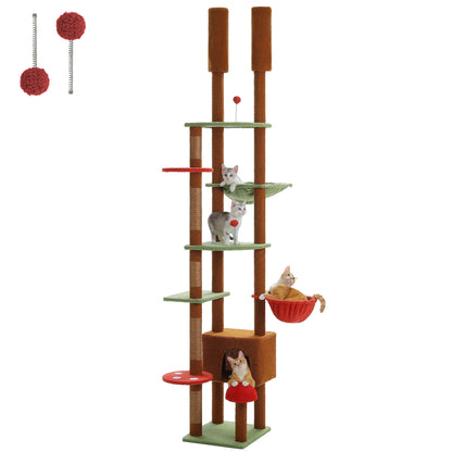 Floor to Ceiling Tall Cat Tree with Cozy Condo Hammock Sisal Scratching Post Adjustable Height Cat Tower for Indoor, 230cm-252cm