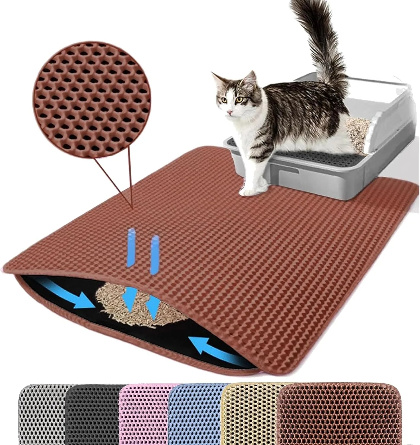 1Pc Large Size Cat Litter Mat-Advanced Honeycomb Double Layer Design,Urine Waterproof,Easy Cleaning,Scatter Control,Stay Clean