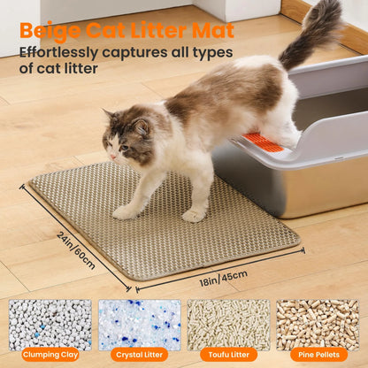 1Pc Large Size Cat Litter Mat-Advanced Honeycomb Double Layer Design,Urine Waterproof,Easy Cleaning,Scatter Control,Stay Clean