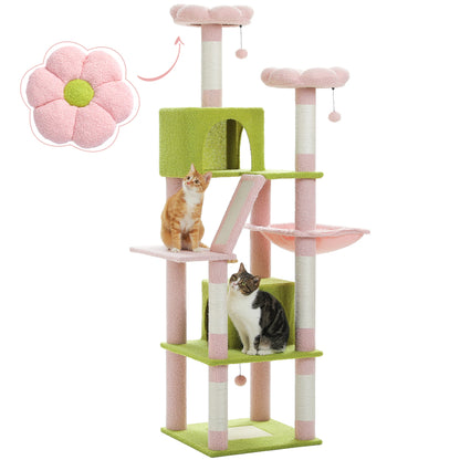 Luxurious Cat Tree Tower with Natural Scratching Posts,Cozy Condo&Hammock,Cat Scratching Board,Cat Toys for Multi-Cat households