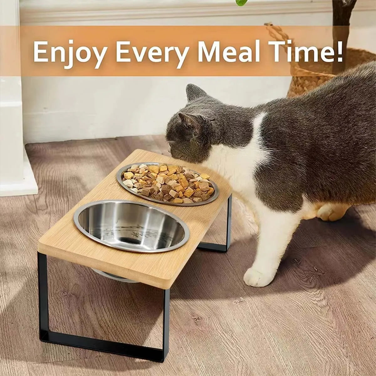 Elevated Pet Bowls Raised Cat Bowl With Stainless Steel & 15° Tilted Design Anti Vomiting Non-Slip Feeder For All Cats And Puppy
