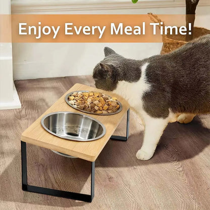 Elevated Pet Bowls Raised Cat Bowl With Stainless Steel & 15° Tilted Design Anti Vomiting Non-Slip Feeder For All Cats And Puppy