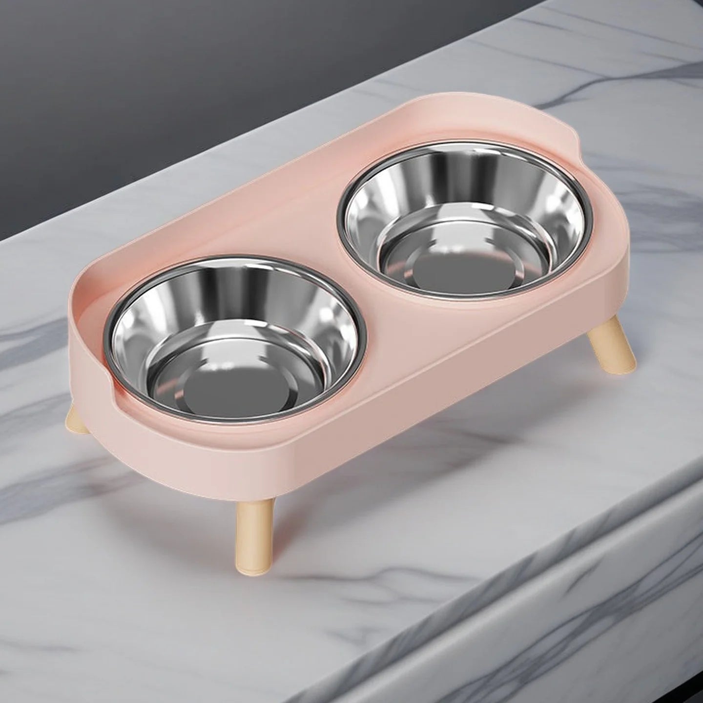 Dopamine Colorful Elevated Pet Feeder: Dual Stainless Steel Bowls with Neck Support - Fashion Food & Water Station for Pets