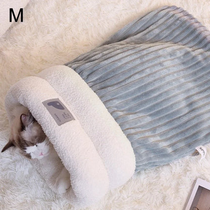 Pet Sleeping Bag Winter Warm Soft Plush Semi Enclosed Cat Nest Sleeping Bag Home Cat and Dog Comfortable Bed Accessories